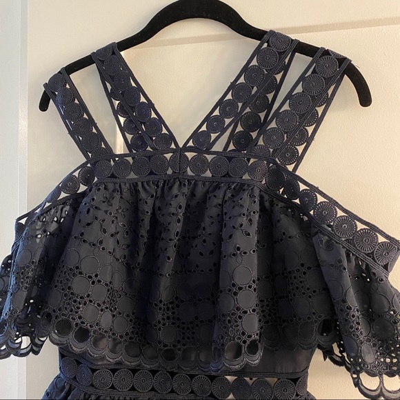 NWT Self-Portrait Navy Embroidered Mini Dress - Picture 6 of 11